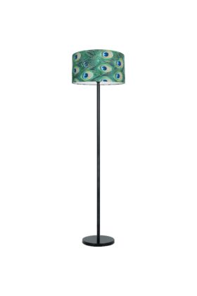 Britop Vert 124080104 vloerlamp met fluwelen kap met pauwen veren motief