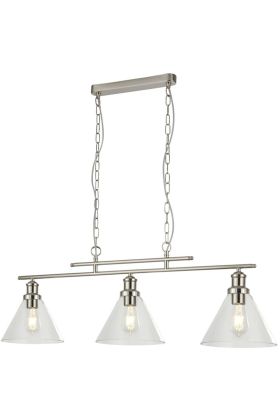 Searchlight Pyramid 1277-3SS staal kleurige hanglamp met helder glas