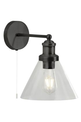 Searchligth Pyramid 1277BK zwarte wandlamp met trekschakelaar
