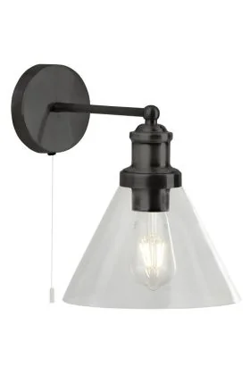 Searchligth Pyramid 1277BK zwarte wandlamp met trekschakelaar