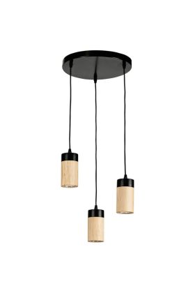 Britop Annick 1419304R zwarte hanglamp met eikenhouten kapjes