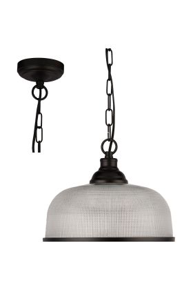 Searchlight Highworth 1682BK zwarte hanglamp met holofaan glas