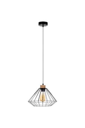 Britop Raquelle 187119104 hanglamp zwart metaaldraad en eikenhout