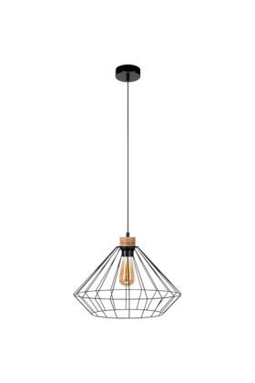 Britop Raquelle 187219104 hanglamp van zwart metaaldraad met eikenhout