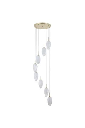 Searchlight Rocky 23147-8SB hanglamp met geborsteld wit glas