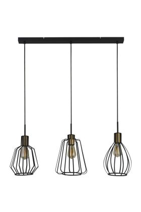 Searchlight Melbourne 24053-3BK zwart met messing hanglamp