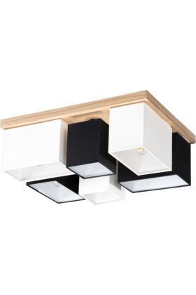 Britop Paloma 2451674 zwart witte plafondlamp met eikenhout