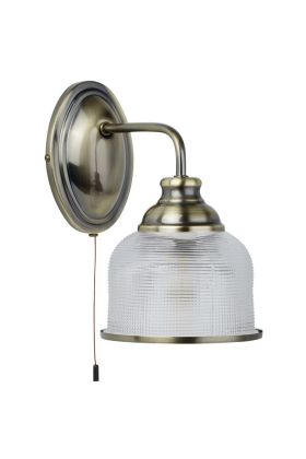 Searchlight Bistro 2671-1AB antiek bronzen wandlamp met holofaan glas