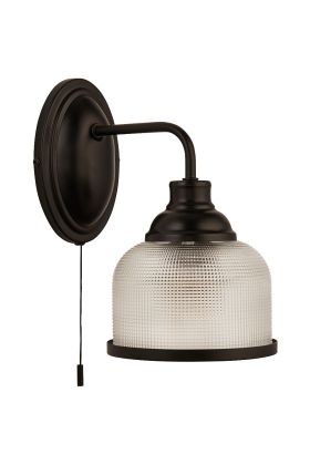 Searchlight Highworth 2671-1BK zwarte wandlamp met holofaan glas