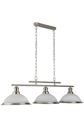 Searchlight Bistro 2683-3SS staal kleurige hanglamp met albast glas
