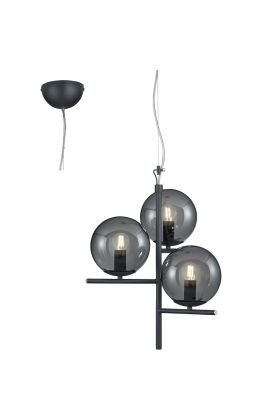 Trio Pure 302000342 antraciet grijze hanglamp met rookglas