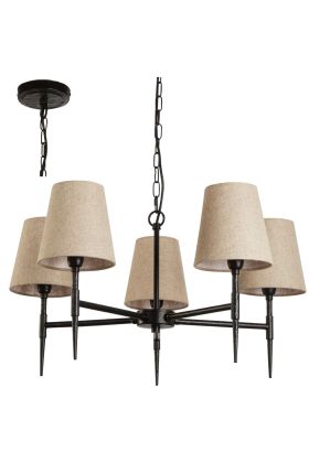 Searchlight Gothic 30690-5BK zwart metalen kroonluchter met linnen kapjes
