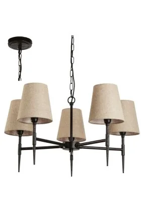 Searchlight Gothic 30690-5BK zwart metalen kroonluchter met linnen kapjes