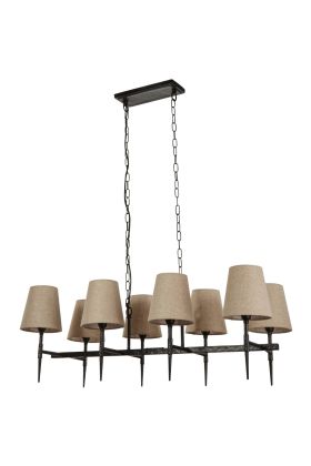 Searchlight Gothic 30690-8BK zwarte hanglamp met linnen kapjes