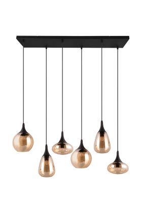 Trio Lumina 317000613 hanglamp met zes amber glazen kappen