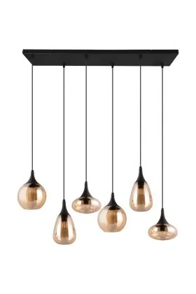 Trio Lumina 317000613 hanglamp met zes amber glazen kappen