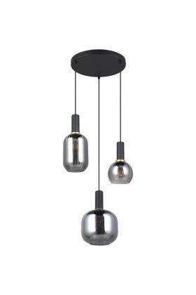 Trio Diva 319830332 zwarte hanglamp met chroom verdampt glas