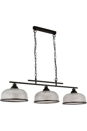 Searchlight Highworth 3593-3BK zwarte hanglamp met holofaan glas
