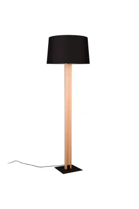 Trio Rahul 447610232 houten vloerlamp met zwarte kap