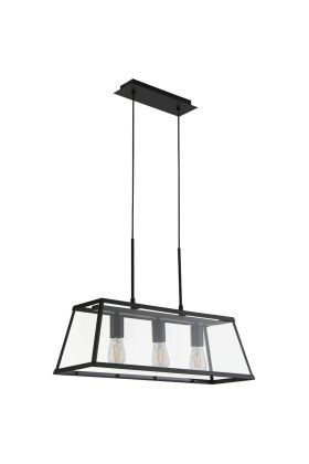 Searchlight Voyager 4613-3BK zwarte hanglamp van metaal en glas