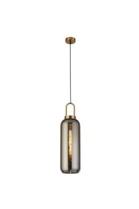 Searchlight Pipette 46641-1SM mat messing hanglamp met rookglas