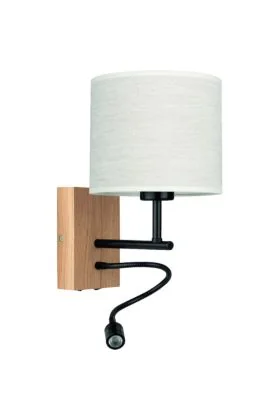 Britop Boho 57291974 eikenhouten wandlamp met linnen kap en leeslamp