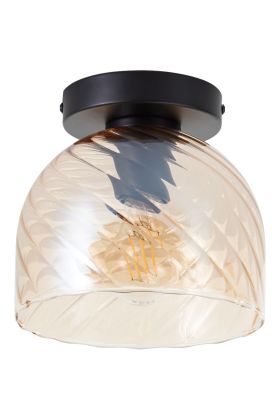 Brilliant Castro 60107/20 zwarte plafonnière met amber glas