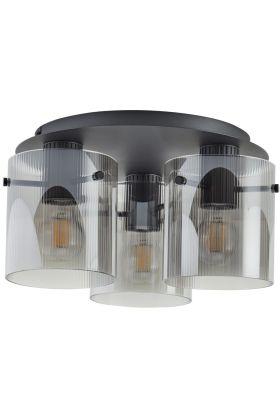 Brilliant Riffelini 60137/93 zwarte plafondlamp met drie rookglazen kappen