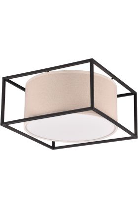 Trio Ross 603100244 zwarte plafondlamp met beige textiel