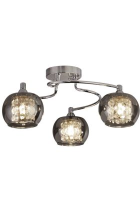 Searchlight Lovell 60445-3SM chromen plafondlamp met rookglas en kristal