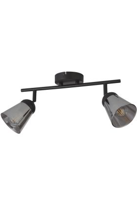 Searchlight Mega 61170-3SM mat zwarte plafondspot met rookglazen kapjes