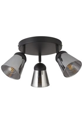 Searchlight Mega 61170-3SM mat zwarte plafondspot met rookglazen kapjes
