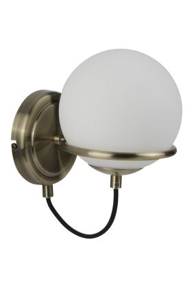 Searchlight Sphere 7091AB antiek bronzen wandlamp met opaal glas