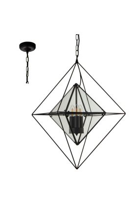 Searchlight Diamond 7323-3BK zwarte hanglamp met helder glas
