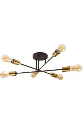 Searchlight Armstrong 8046-6BK zwart met messing plafondlamp