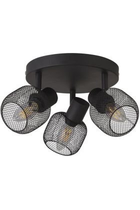 Searchlight Meshy 81201-3BK mat zwarte plafondspot met spotjes van metaal gaas