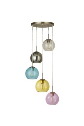 Searchlight Mardi Gras 8135-5SS hanglamp met gekleurde bollen