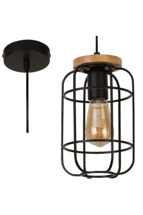 Searchlight Vision 81953-1BK zwarte hanglamp met hout