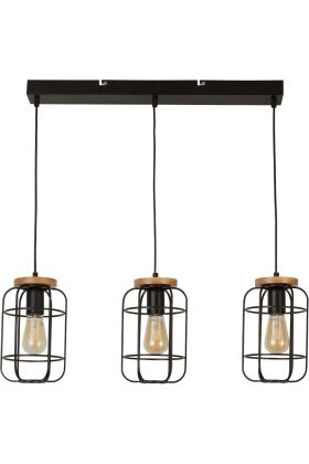 Searchlight Vision 81953-3BK zwarte hanglamp met hout