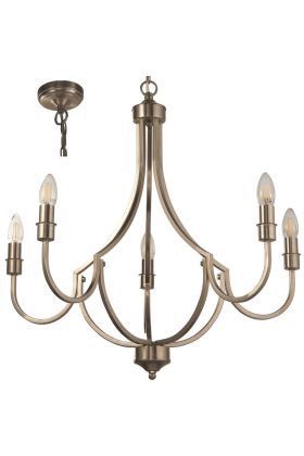 Searchlight Lodge 82915-5SS staal kleurige kroonluchter