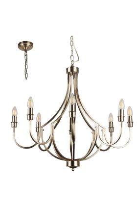 Searchlight Lodge 82918-8SS staal kleurige metalen kroonluchter