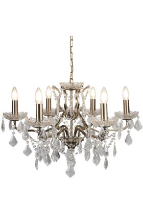 Searchlight Paris 8736-6AB antiek bronzen kroonluchter met kristal