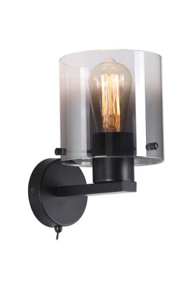 Searchlight Zweden 88912-1BK zwarte wandlamp met ombre rookglas
