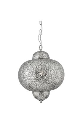Searchlight Fretwork 9221-1SS zilverkleurige hanglamp lasercut