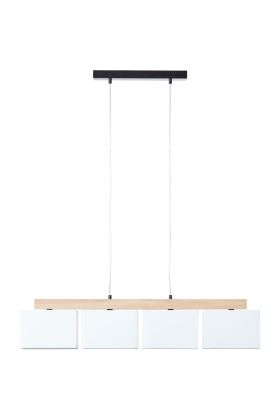 Brilliant Rayan 99441/35 eikenhouten hanglamp met wit textiele kappen