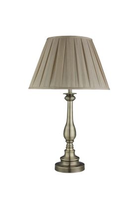 Searchlight Flemish EU4023AB bronzen tafellamp met grijs textiel