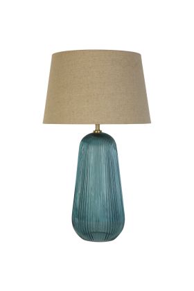 Searchlight Cameo EU44652AZ blauwe tafellamp met linnen kap