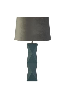 Searchlight Chatham EU60064BL blauwe tafellamp met grijs fluwelen kap