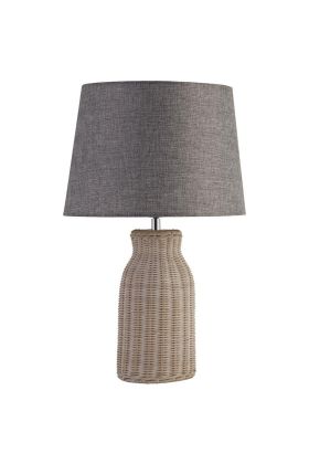 Searchlight Lido EU60090WH bamboe tafellamp met grijze kap van textiel