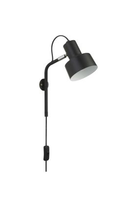 Searchlight Conical EU60228BK zwarte wandlamp met snoer en stekker